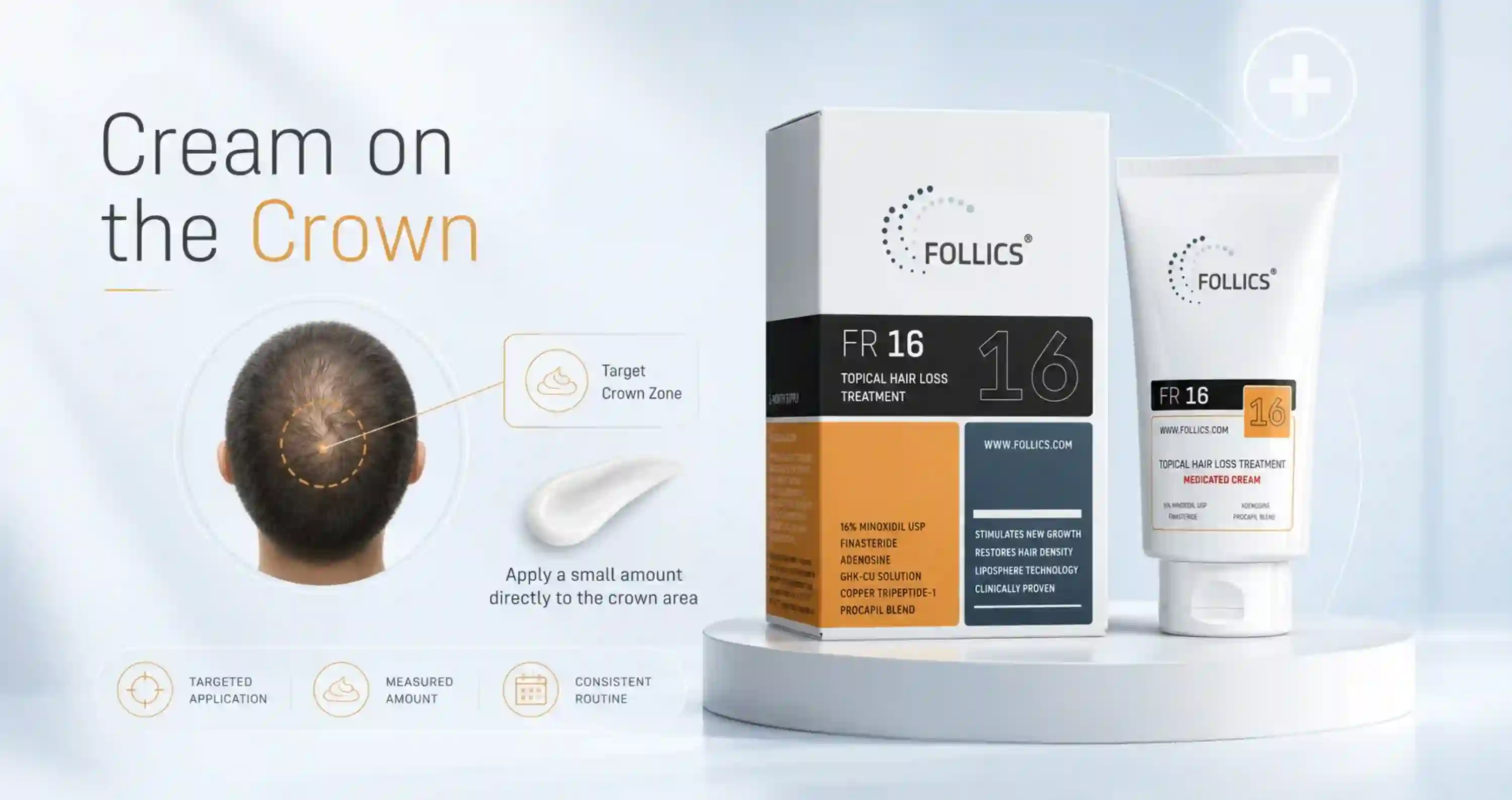 Follics FR16 Cream vs Spray: Why Formulation Format Matters at 16% Minoxidil 1 Follics FR16 cream vs spray